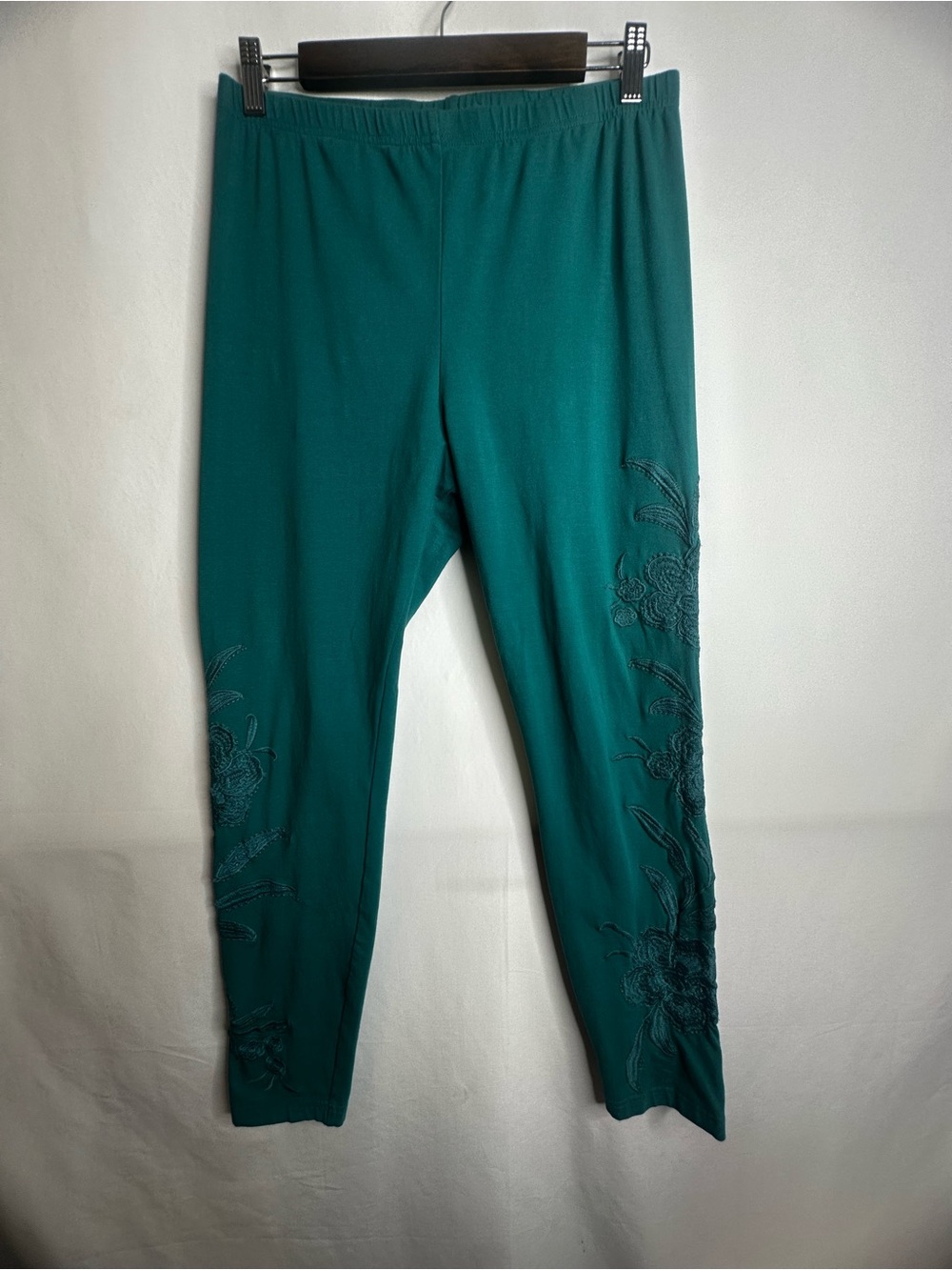 Johnny Was Teal Embroidered Stretch Leggings